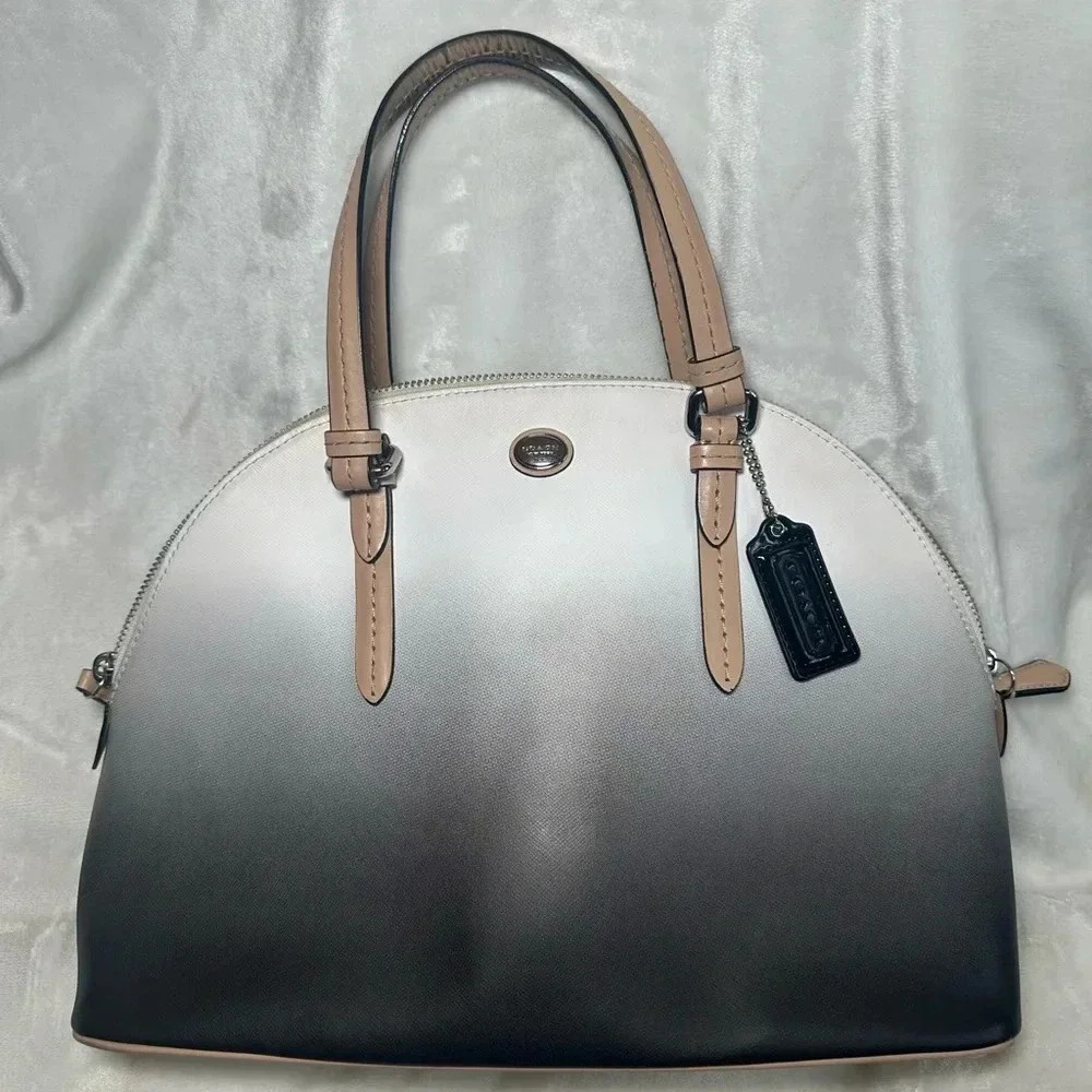 Coach Madison Sophia Ombre Dome Satchel Ivory Black Gradient Leather Handbag